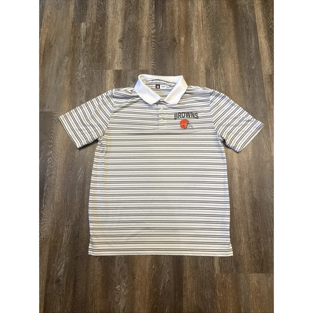 🏈 Cleveland Browns  Mens Large NFL Team Apparel Striped Polo Shirt Performance